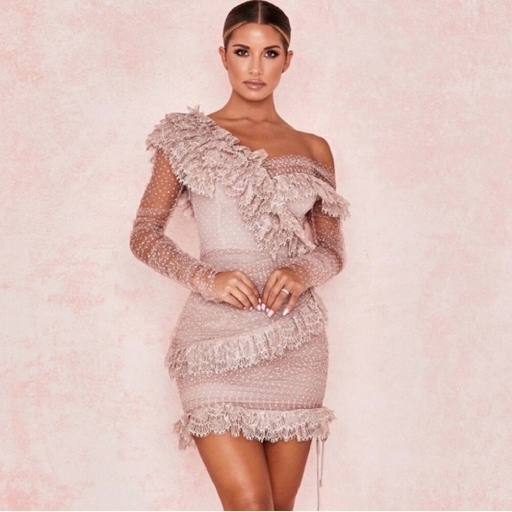 House of CB 'Sorrel' blush lace frill mini dress. 
Never Worn